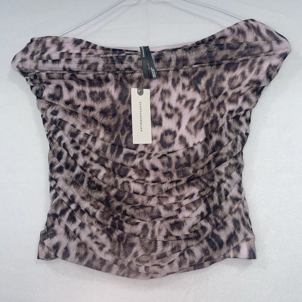 By Anthropologie Small Mesh Tube Top NWT Leopard Print Sheer W Lining